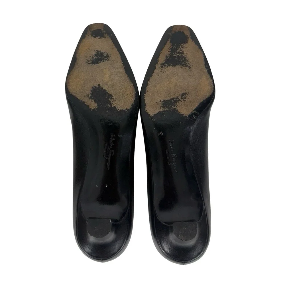 Salvatore Ferragamo Womens 6.5 B Pumps Heels Black Leather Made In Italy Casual